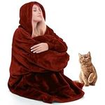 Oversized Wearable Blanket Hoodie for Women Men, Thick Plush Fleece Hoodie Blanket Sweatshirt with Giant Hood & Pocket, Cozy Hooded Blanket Adult as A Gift Indoor & Outdoor, Burgundy