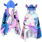 Disney Stitch Hooded Towel for Kids, Absorbent Bath Towel with Hood for the Pool, Beach Holiday Essentials (Blue/Multi, 6-14 Years)