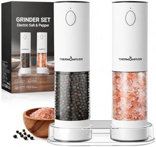 ThermoMaven Electric Salt and Pepper Grinder Set, 110ml Larger Rechargeable Automatic Salt and Pepper Mill Grinder with 6 Adjustable Coarseness, Electric Salt and Pepper Shakers, LED, Snow White