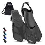 BPS Short Blade Swim Fins - with Adjustable Strap and Open-Toe, Open-Heel Design - for Swimming, Diving, Snorkeling, Scuba Diving - for Kids and Adults - Comes with Carry Bag (Black - L/XL)