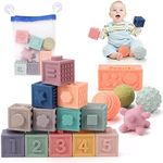 REMOKING 18PCS Baby Soft Building Blocks Toys,Teething & Bath Toys w/Storage Bag for Newborn,Montessori Toy w/Numbers Animals Shapes for Babies Toddlers Boys & Girls 6 9 12 18 Month 1 2 Year Old