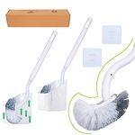 2 Sets Upgrade Toilet Brush, Long Handle Toilet Brush, Plastic Toilet Brush Set with Strong Bristles, Slim Compact Bathroom Toilet Bowl Brush - Toilet Brush Sturdy, Deep Cleaning, White