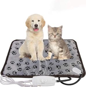 Pet Heated Mat for Cats Dogs, 3 Adjustable Temperature Dog Cat Heating Pad, Warming Heater Bed Pad for Outdoor Cat House, Waterproof (Gray Footmark 45x45cm)