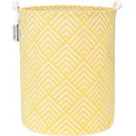 Sea Team 19.7 Inch Large Sized Waterproof Coating Ramie Cotton Fabric Folding Laundry Hamper Bucket Cylindric Burlap Canvas Storage Basket with Stylish Right-angle Yellow Design