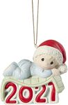 Precious Moments 211006 Baby’s 1st Christmas 2021 Dated Boy Bisque Porcelain Ornament, White