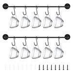 Mardatt 12Pcs Coffee Mug Holder with S Hooks, Mug Cup Holder Wall Mounted Cup Hanger Display Decor Mug Racks Rustic Utensil Tea Cups Storage Organizer Pots Hanging Rack for Kitchen Wall Coffee Bar