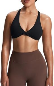Aoxjox Women's Workout Sports Bras Fitness Backless Padded Satara Low Impact Bra Yoga Crop Tank Top, A Black, Medium