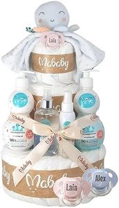 Mababyshop, Tarta Pañales Mi Pulpito. Chupete Personalizado con el Nombre en Pastel de Pañales Ecológicos y Set de Cremas Para Bebé (Rosa)