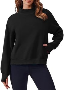 PINSPARK Sweatshirts for Women Long Sleeve Turtleneck Fleece Sweat Shirts Pullover Top with Pockets Thumb Hole 2024 Fall Outfits,Black Small