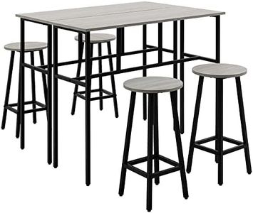 HOMCOM 6-Piece Bar Table Set, 2 Breakfast Tables with 4 Stools, Counter Height Dining Tables & Chairs for Kitchen, Living Room, Grey
