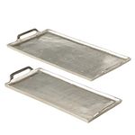 WHW Whole House Worlds Grand Hotel Serving Trays, Set of 2, Brilliant Craft Finish, Hand Cast Silver Aluminum, 21.75 and 18.5 Inches, Pads on Bottom,Rectangles