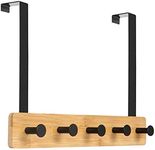 JSVER Over Door Hanger with 5 Mental Hooks Door Hooks for Bathroom Coat Rack Spacing Saving Wall Hanger Coat Hooks for Clothes, Towel, Bags,Scarfs (Wood Color)
