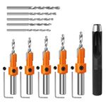 Serplex® 10Pcs Wood Countersink Drill Bit Set, 5Pcs Countersink Drill Bit with 5Pcs Extra Pilot Drill Bit, Tapered Drill Bits with 8mm Round Shank, Counter Sinker Drill Bit Set for Woodworking