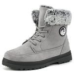 HARENCE Winter Snow Boots for Women: Warm Fur Lined Ankle Booties Lace Up Slip on Outdoor Walking Womens Boots, Grey 008, 5.5 UK