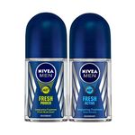 NIVEA MEN Deodorant Roll On, Fresh Power for Men, 50ml And Deodorant Roll-On, Fresh Active Original for Men, 50ml