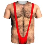 RAISEVERN T Shirt Hairy Chest Mens Cool 3D Print Funny Graphic T-Shirts Womens Ugly Christmas Red Funky Tee Shirt Teen Boys 80S Custom Vintage Party Gifts, L