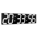 CHKOSDA Digital Wall Clock, Oversize Led Digital Clock with Auto Dimmer, Huge Countdown Timer with Remote Control, 27" Wide Led Display, 6 Digits, Wall Mount, Date and Temperature (White)