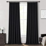 QJmydeco Custom Black Room Darkening Curtains for Bedroom, Lush Decor Heavy 105 Inch Curtains Blackout Pinch Pleated Linen Blend Drapes 2 Panels Set Thermal Privacy for 104-106 Inches Large Window