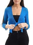 Love My Fashions® Women’s Fish Net Knitted Tie Up Bolero Shrug Top Ladies 3/4 Sleeve One Size Fits All Royal Blue