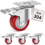 W B D WEIBIDA Stainless Steel 3 Inch Caster Wheels with Brake,Rust-Proof Heavy Duty 304 Casters Set of 4,Anti-Corrosion Industrial Castor for Furniture,Labs,Hospitals,Restaurants
