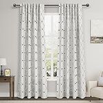 Black and White Geometric Pattern Curtains 84 inches Long for Living Room 2 Panel Set Linen Textured Light Blocking Black Out Curtains for Bedroom Modern Stylish Off White Window Drapes 84 inch Length