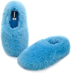 Onmygogo Fuzzy Winter Indoor Slippers for Women (7-8 B(M) US, Blue)