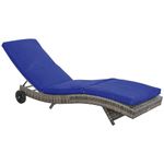 Outsunny Wicker Chaise Lounge, Outdoor Lounge Chair, 5-Level Adjustable Backrest S-Shape Rattan Lounger with Cushion & Wheels for Patio, Deck, Poolside, Dark Blue