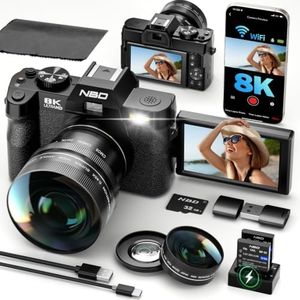NBD 8K Digital Cameras for Photography with 180°Flip Screen, Dual-Lens