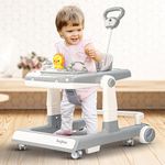 Baybee Zeni 3 IN 1 Baby Walker for Kids, Activity Kids Walker with Parental Push Handle & 3 Height Adjustable, Walker for Baby with Stopper & Musical Toy Bar, Walker Baby 6-18 Months Boys Girls (Grey)