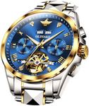 OLEVS Automatic Mechanical Watches for Men Skeleton Tourbillon Tungsten Steel Band Wrist Men's Watch Large Blue Face 50M Waterproof Luminous Mens Watches Luxury Self-Wind Watch for Business & Casual