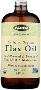 Flora Certified Organic Flax Seed Oil - Cold Pressed & Unrefined - Non-GMO, Gluten-Free, Kosher Omega Flax Oil Blend - Essential Fatty Acids for Wellness - Amber Glass Bottle - 32 oz