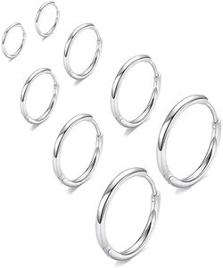 316L Surgical Stainless Steel Small Silver Hoop Earrings 6mm 8mm 10mm 12mm Hypoallergenic Earrings Hoop Cartilage Helix Lobes Hinged Sleeper Earrings For Men Women