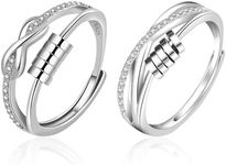 Anxiety Ring 2 Pcs Fidget Rings, Silver Fidget Rings for Anxiety Women, Anxiety Ring with Cubic Zirconia, Adjustable Open Spinning Ring, Stress Relief Gift Women Girls