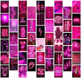 8TEHEVIN 50PCS Pink Neon Aesthetic Pictures Collage Kit, Aesthetic Posters for Dorm Photo Decor, Wall Art Prints for Boys Girls, Posters Collections, Bedroom Decor for Teen