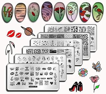6Pezzi Stamping Nail Art Set, Acciaio Inox Nail Stamper Stamping Unghie, Fiori Stampa Leopardo Pianeti Cuore D'amore Stamping Unghie, 12*6cm Stampini Per Unghie Nail Art Unghie Decorazioni Per Unghie