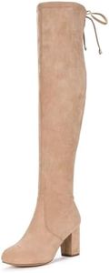 Vepose Women's 991 Over The Knee High Boots Suede Boot Vegan 3.03 Inch Chunky Heels Side Zipper Adjustable Opening Shoes Sand Size 6(CJY991 Sand 06)