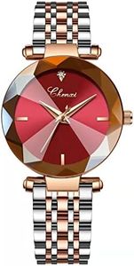 SENRUD Fashion Women's Analog Quartz Watches Luxury Diamond Stainless Steel Mesh Band Wrist Watches for Women (Red)