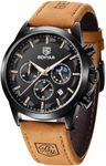 BENYAR Leather Chronograph Men's Watch (Brown Dial Colored Strap), Dial-Color:Black, Band Color:Brown