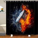 Ice Hockey Shower Curtain 3D Sport Fans Puck Hockey Bath Curtain Kids Puck in Red Flames and Blue Water Bathroom Shower Curtain Set Sport Theme Decor Waterproof Polyester Bathroom Curtains 72"x72"