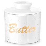 LOVECASA, Butter Keeper Crock - Porcelain French Butter Dish with Lid, Ceramic Butter Crock Keeper for Soft Butter,Golden Alphabet