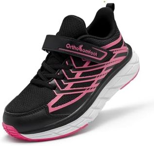 Boys Girls Kids Arch Support Walking Shoes: Hook and Loop Soft Plantar Fasciitis Pain Relief Bunions Neuropathy School Running Sneakers, Lightweight Athletic Casual Shoes Black Pink Little Kid 13
