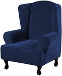 H.VERSAILTEX Durable Soft High Stretch Velvet Plush 1 Piece Wingback Chair Cover Navy Couch Covers Furniture Protector Machine Washable Durable Thick Sofa Covers, Wing Chair Slipcover - Navy