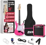 LyxPro 36 Inch Electric Guitar and Kit for Kids with 3/4 Size Beginner’s Guitar, Amp, Six Strings, Two Picks, Shoulder Strap, Digital Clip On Tuner, Cable and Soft Case Gig Bag -Pink