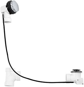 Westbrass D50P45-26 45" Cable Drive Standard Bath Drain Trim Kit with Rotary Overflow Cover Knob, Pop-Up Stopper and SCH. 40 PVC Fittings, 1-Pack, Polished Chrome