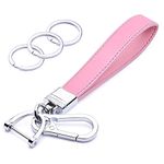 wisdompro Genuine Leather Car Keychain, Universal Heavy Duty Car Key FOB Key Chain Holder, leather Strap Keyrings for Car Keys with Anti-lost D-ring for Men & Women - Pink