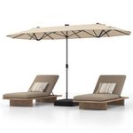 COSTWAY 4M Double-Sided Parasol, Outdoor Extra Large Sun Umbrella with Base, Solar LED Lights and Crank Handle, Market Sunshade Shelter Canopy for Garden Patio Beach Yard (Beige)