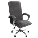 AIMENJOY Office Chair Cover Velvet Computer Chair Cover Stretch Rotating Chair Cover Removable Swivel Slipcover Boss Chair Cover High Back Chair Cover with Arm Covers (Grey,Large)