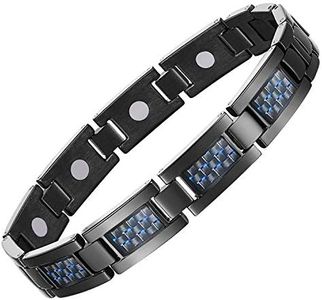 Feraco Mens Magnetic Bracelet Titanium Steel Blue Carbon Fiber Bracelet with Strong Magnets, 8.66 Inch Adjustable