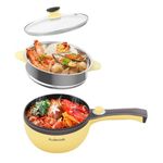 Audecook Hot Pot Electric,Mini Electric Skillet Portable Nonstick Sauté Pan with Power Adjustment, Rapid Ramen Cooker Travel Multicooker Electric Pot for Steak/Soup (B(Yellow/1.5L with Steamer))