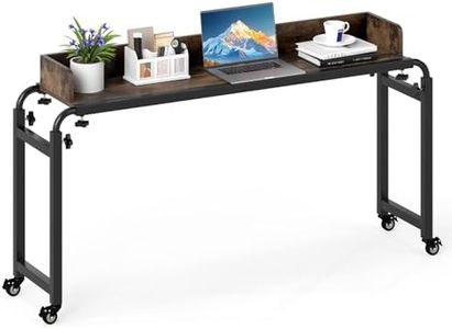 Giantex Overbed Desk with Wheels, Mobile Bed Desk with Adjustable Height & Length, Rolling Computer Desk with Metal Frame, Laptop Cart for Bedroom, Living Room, Home & Hospital